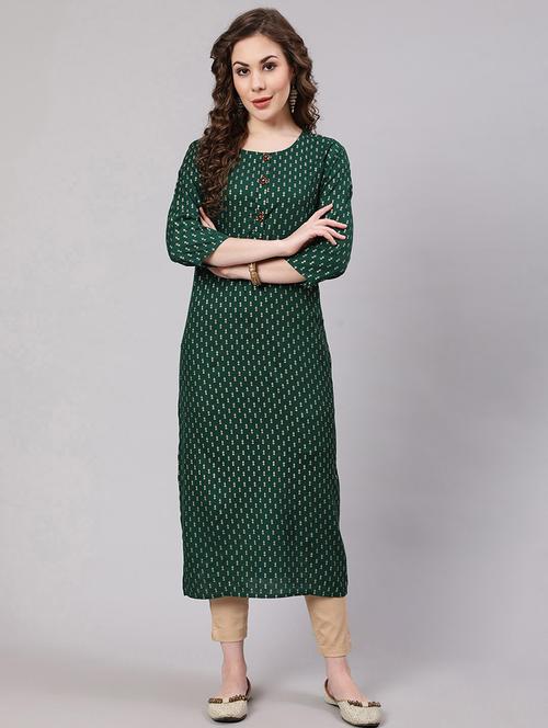 women three quarter sleeve printed straight kurta - 21398481 - Very Small Image - 1
