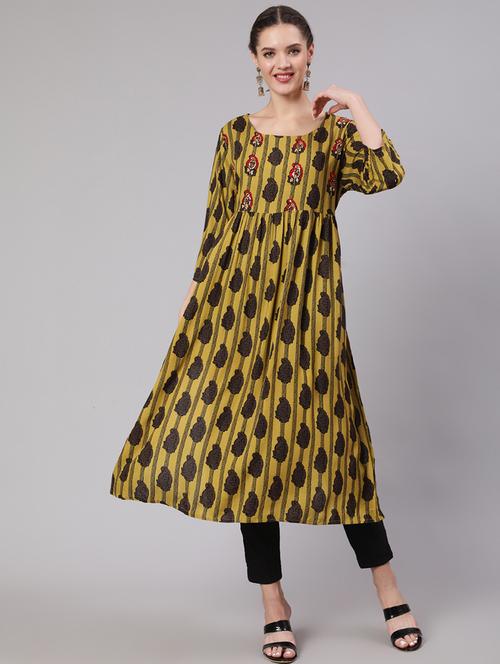 women three quarter sleeve printed a-line kurta - 21398490 - Very Small Image - 1