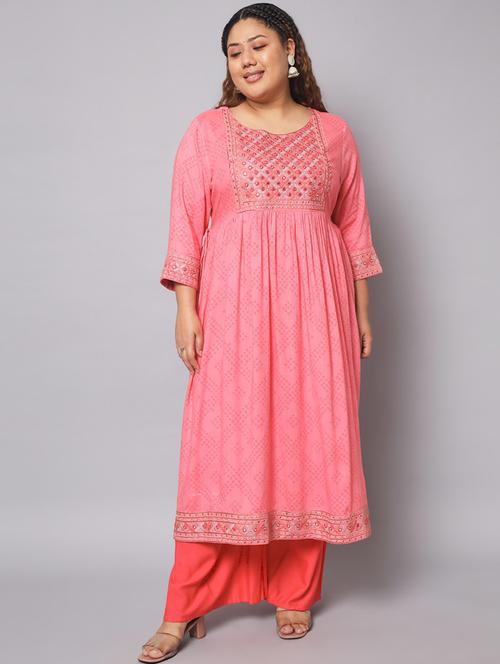 women round neck plus size falred kurta - 21398512 - Very Small Image - 1