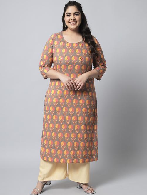 women round neck printed straight kurta - 21398532 - Very Small Image - 1