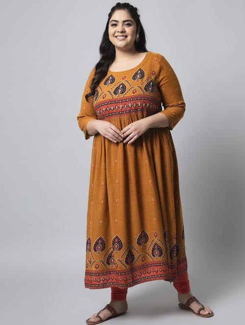 mustard embroidered flared kurta - 21398538 - Very Small Image - 1