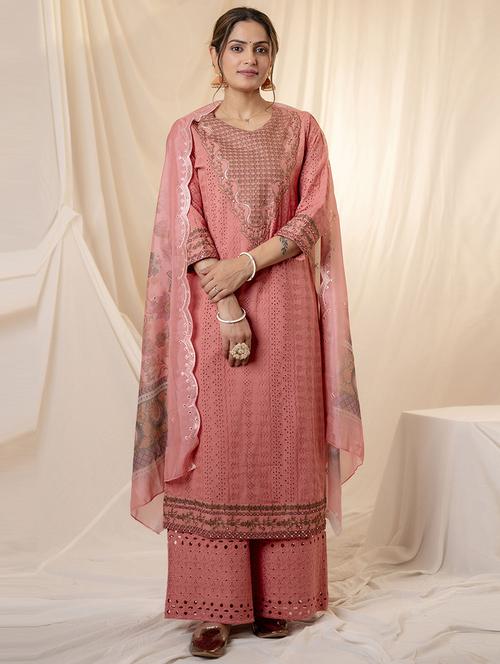 pink embellished kurta palazzo set - 21398633 - Very Small Image - 1