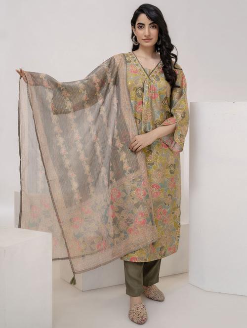 women green kurta pant set with dupatta - 21398671 - Very Small Image - 1