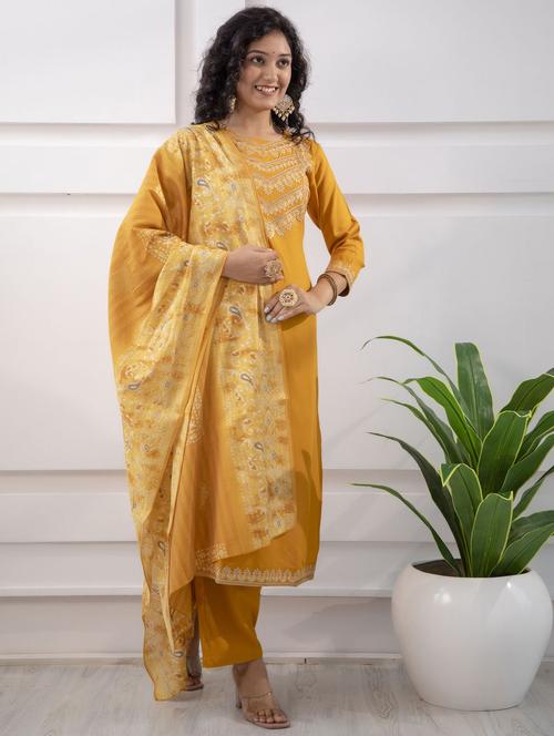 women mustard kurta palazzo set with dupatta - 21398742 - Very Small Image - 1