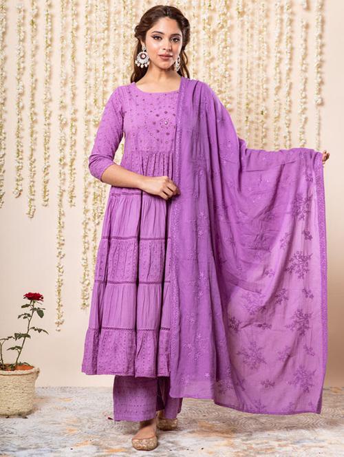 women purple kurta palazzo set with dupatta - 21398754 - Very Small Image - 1