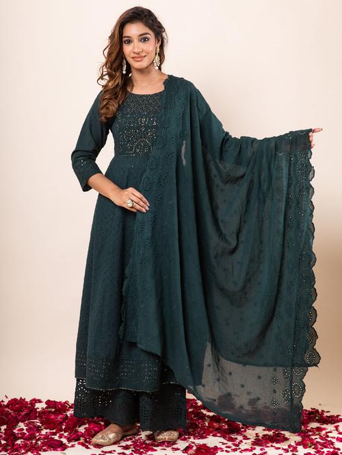 green cotton kurta palazzo set - 21398758 - Very Small Image - 1
