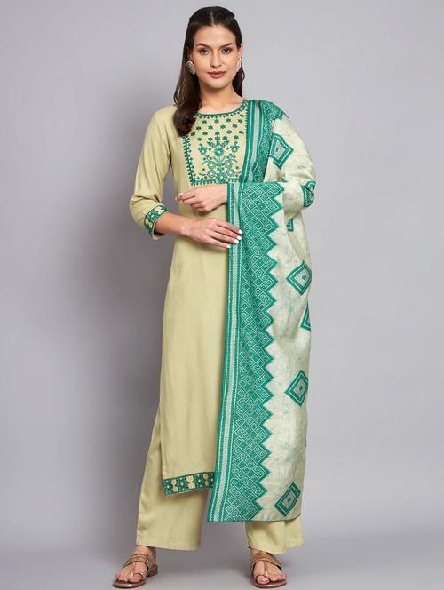 women cream kurta palazzo set with dupatta - 21398771 - Very Small Image - 1