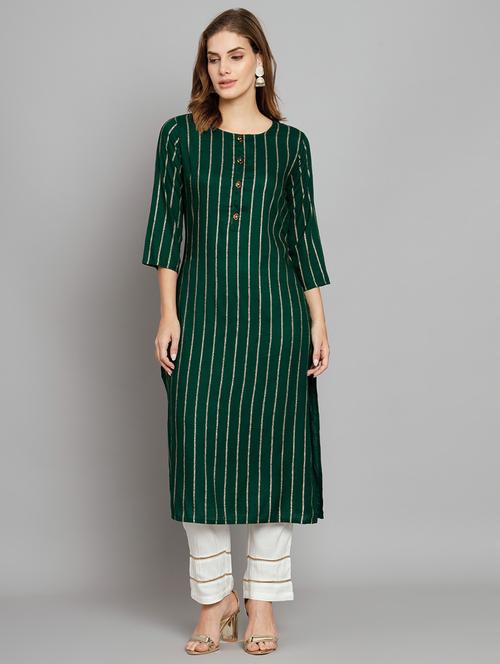 women green stripes printed kurta pant set - 21398823 - Very Small Image - 1