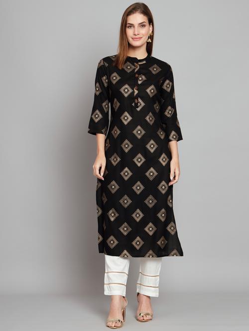 women three quarter sleeve printed kurta pant set - 21398829 - Very Small Image - 1