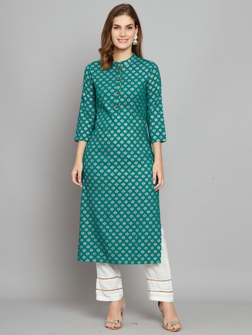 women three quarter sleeve printed kurta palazzo set - 21398832 - Very Small Image - 1