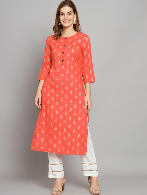 women orange printed kurta pant set - 21398836 - Very Small Image - 1