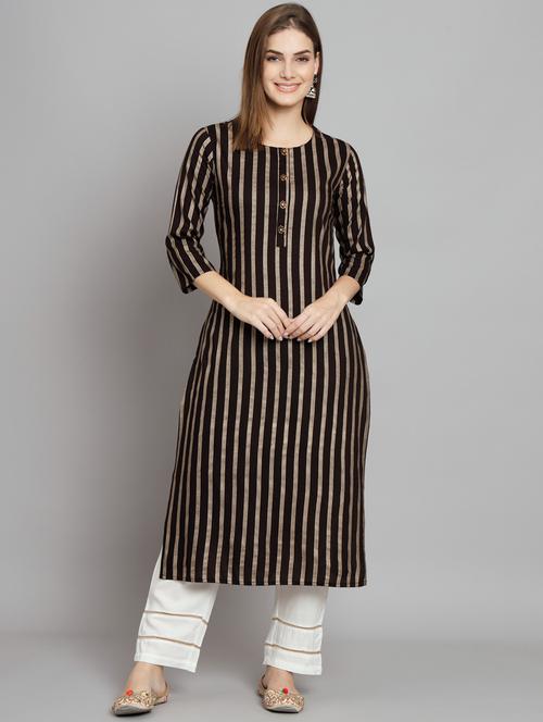 women three quarter sleeve stripes kurta pant set - 21398850 - Very Small Image - 1
