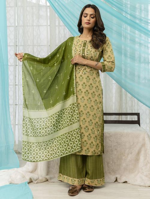 women three quarter sleeve printed suit set - 21399019 - Very Small Image - 1
