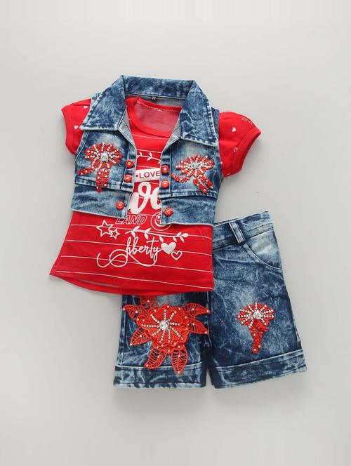 kids red denim shorts sets - 21399253 - Very Small Image - 1