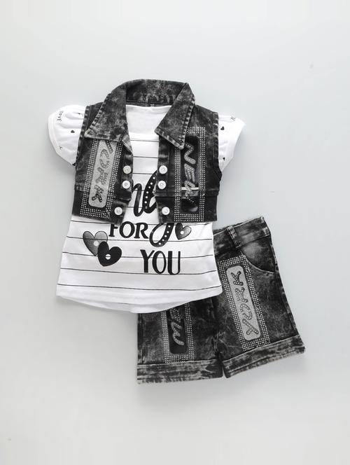 kids white denim shorts sets - 21399254 - Very Small Image - 1