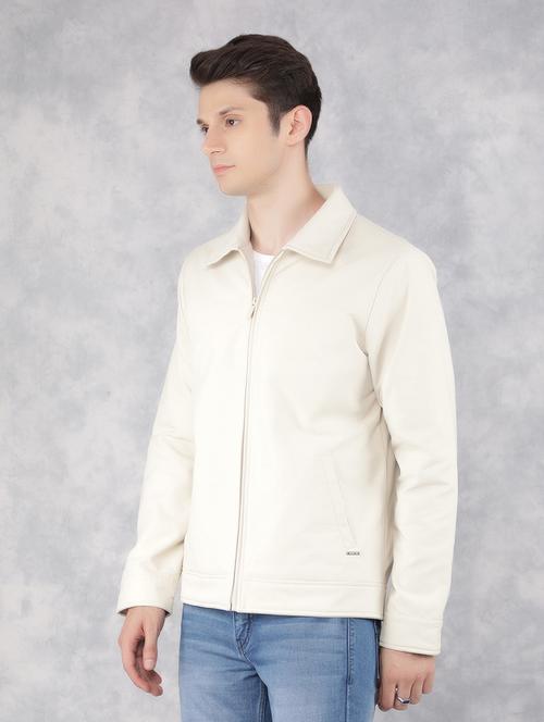 cream self design casual jacket - 21400038 - Very Small Image - 1