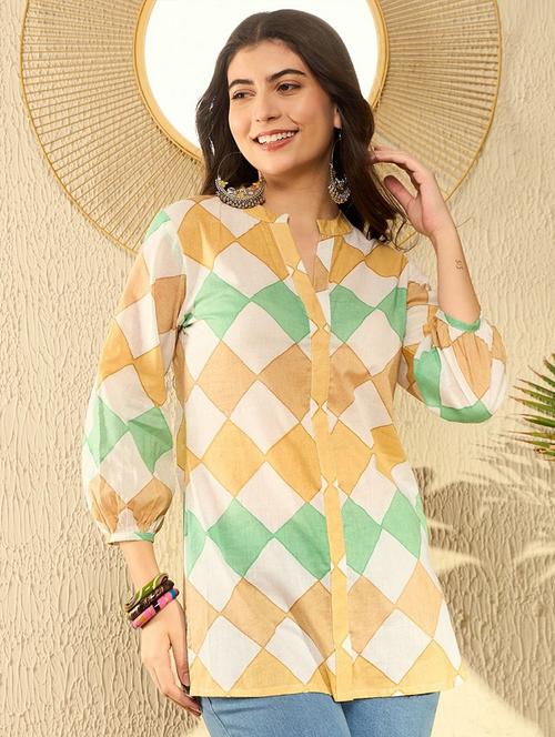 women pinted mandarin neck kurti - 21400364 - Very Small Image - 1