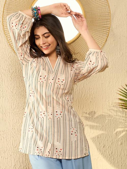 women pinted mandarin neck kurti - 21400365 - Very Small Image - 1