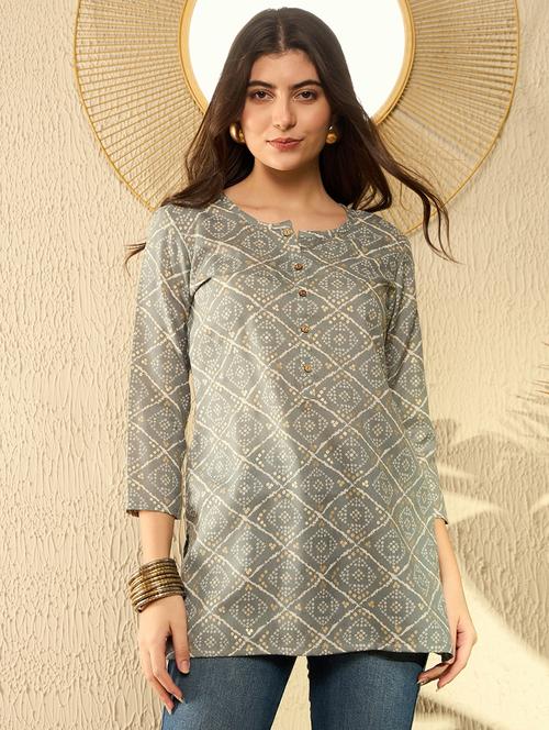 women bandhani three quarter sleeve kurti - 21400379 - Very Small Image - 1