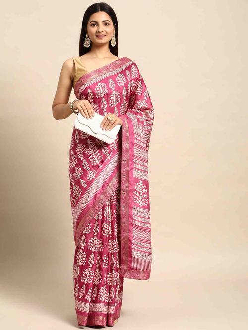 women pink printed saree - 21400763 - Very Small Image - 1