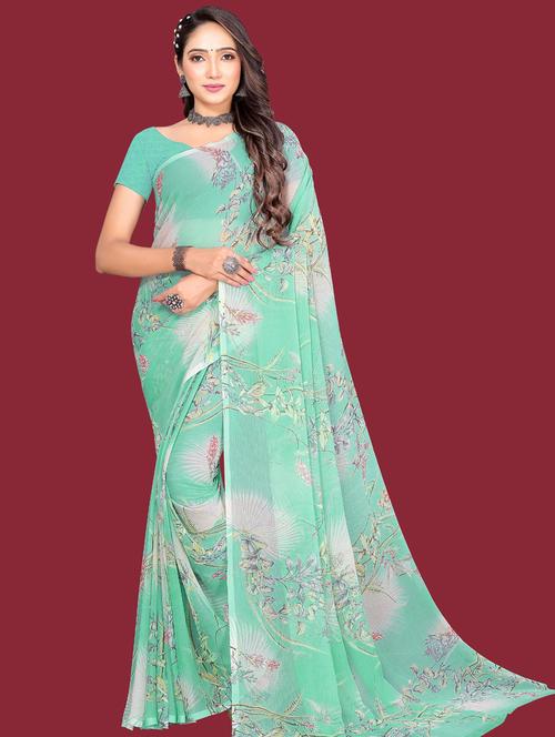women sea green floral printed saree - 21400903 - Very Small Image - 1