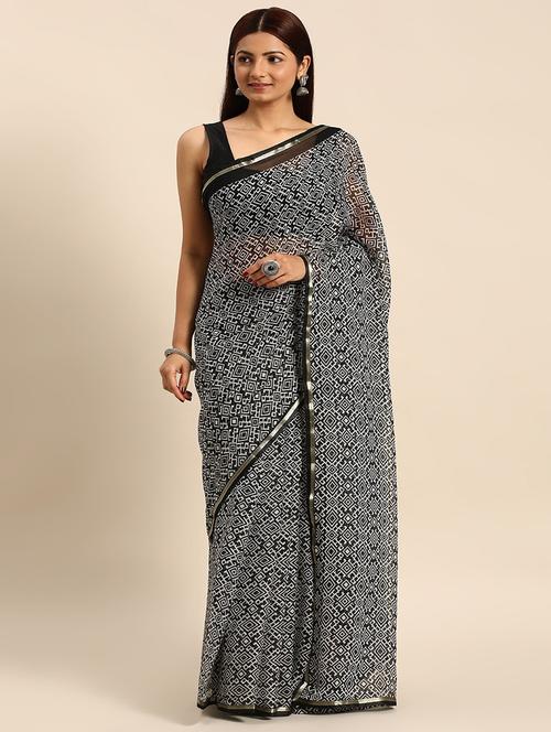 women black geometric printed saree - 21400906 - Very Small Image - 1