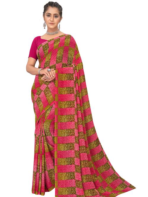women pink geometric printed geogette saree - 21400927 - Very Small Image - 1