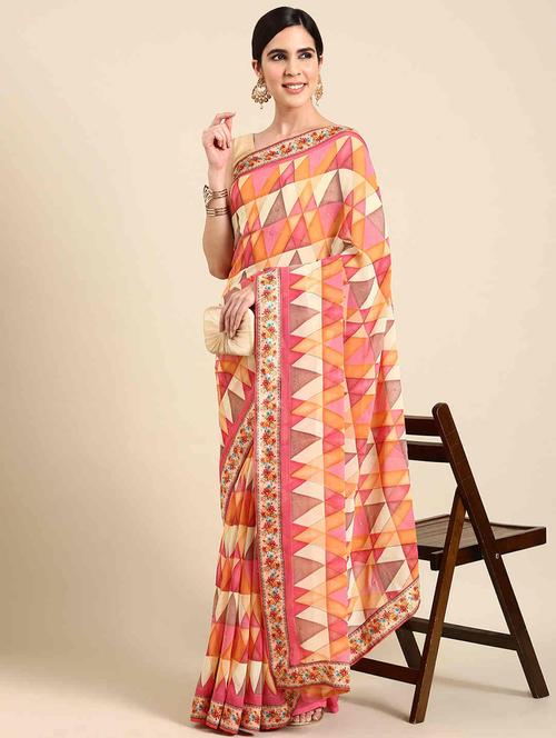 women multti color geometric printed saree - 21400929 - Very Small Image - 1