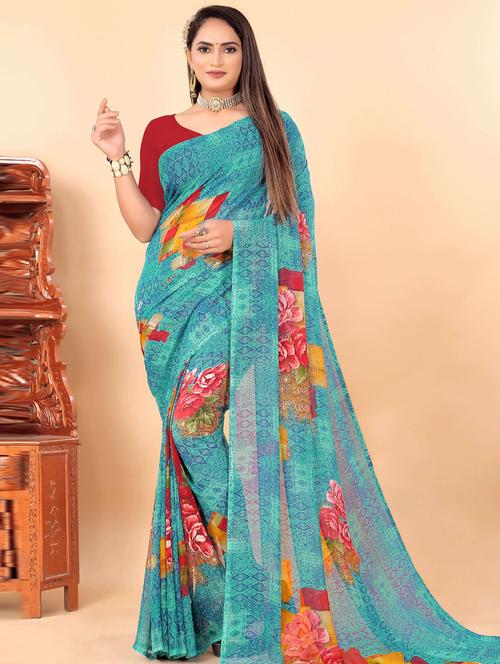 women light blue floral printed saree - 21400980 - Very Small Image - 1