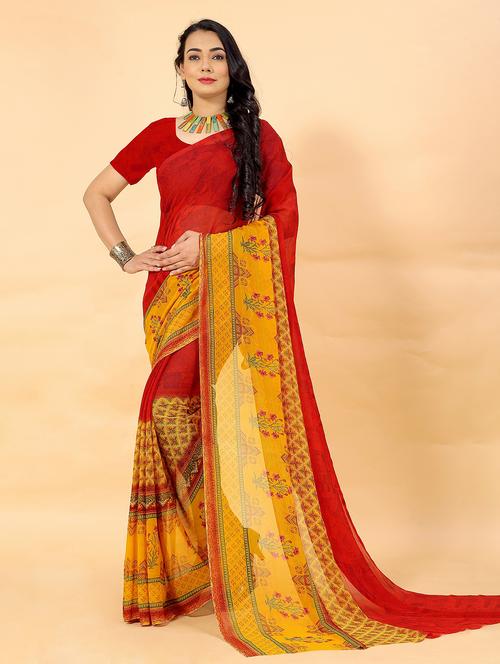 women red printed georgette saree - 21401041 - Very Small Image - 1