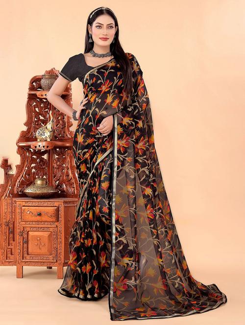 black georgette ready to wear saree - 21401064 - Very Small Image - 1
