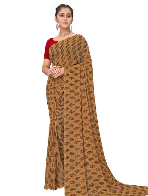 women beige printed georgette saree - 21401066 - Very Small Image - 1