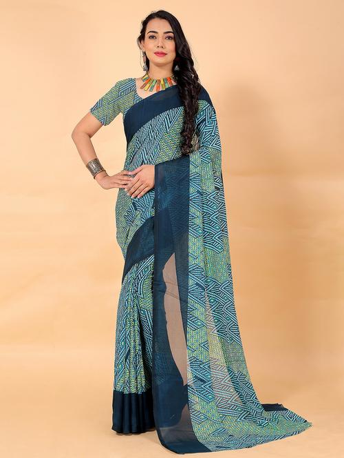 women light blue printed georgette saree - 21401118 - Very Small Image - 1