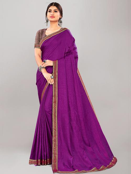 women purple solid lace work saree - 21401121 - Very Small Image - 1