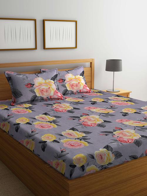 fabinaliv multicolor floral 300 tc cotton blend super king size double bedsheet with 2 pillow covers - 21401409 - Very Small Image - 1
