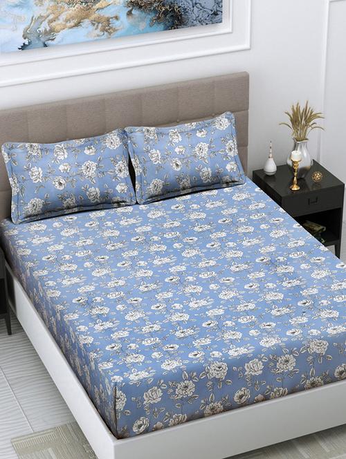 fabinaliv multicolor floral 300 tc cotton blend super king size double bedsheet with 2 pillow covers - 21401462 - Very Small Image - 1