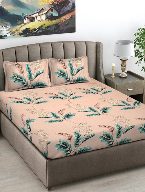 fabinaliv multicolor floral 300 tc cotton blend super king size double bedsheet with 2 pillow covers - 21401464 - Very Small Image - 1