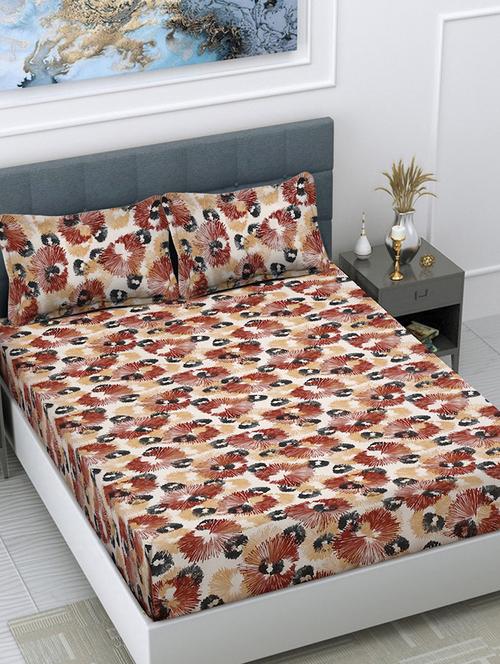 fabinaliv multicolor floral 300 tc cotton blend super king size double bedsheet with 2 pillow covers - 21401465 - Very Small Image - 1