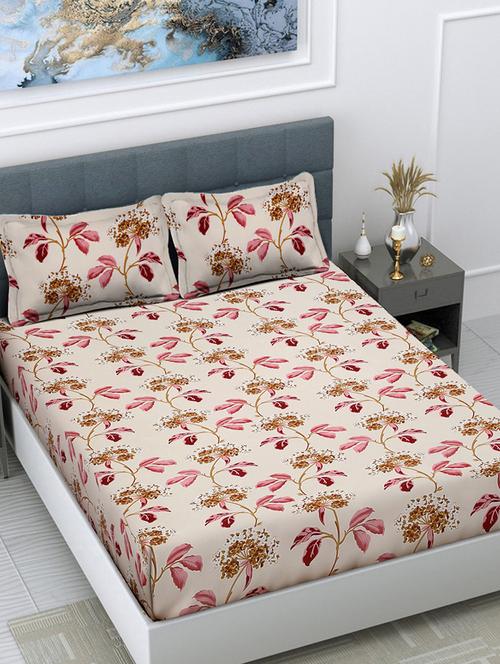 fabinaliv multicolor floral 300 tc cotton blend super king size double bedsheet with 2 pillow covers - 21401466 - Very Small Image - 1