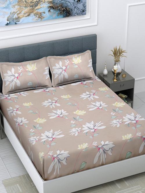 fabinaliv multicolor floral 300 tc cotton blend super king size double bedsheet with 2 pillow covers - 21401467 - Very Small Image - 1