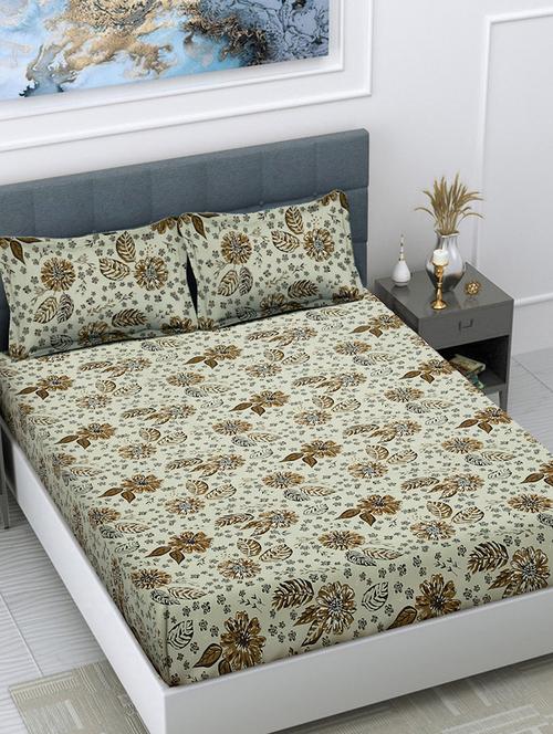 fabinaliv multicolor floral 300 tc cotton blend super king size double bedsheet with 2 pillow covers - 21401469 - Very Small Image - 1