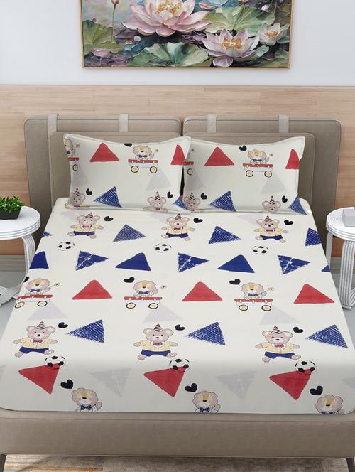 fabinaliv multicolor cartoon print 300 tc cotton blend super king size double bedsheet with 2 pillow covers - 21401473 - Very Small Image - 1