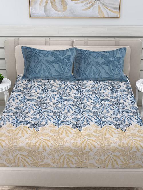 fabinaliv multicolor floral 300 tc cotton blend super king size double bedsheet with 2 pillow covers - 21401482 - Very Small Image - 1