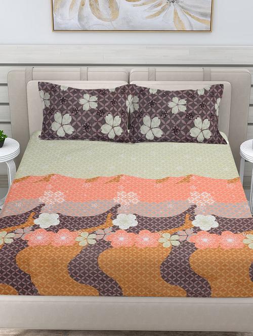fabinaliv multicolor floral 300 tc cotton blend super king size double bedsheet with 2 pillow covers - 21401485 - Very Small Image - 1