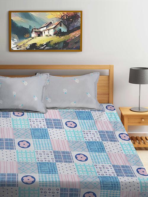 fabinaliv multicolor geometric 300 tc cotton blend super king size double bedsheet with 2 pillow covers - 21401487 - Very Small Image - 1