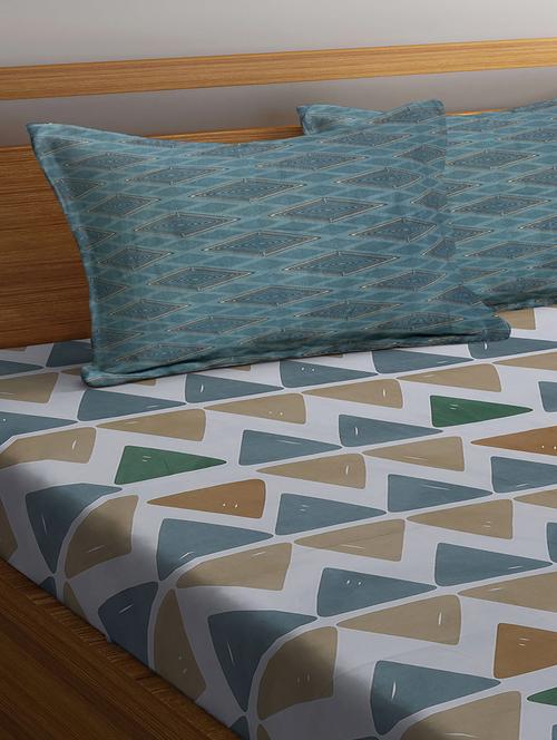 fabinaliv multicolor geometric 300 tc cotton blend super king size double bedsheet with 2 pillow covers - 21401488 - Very Small Image - 1