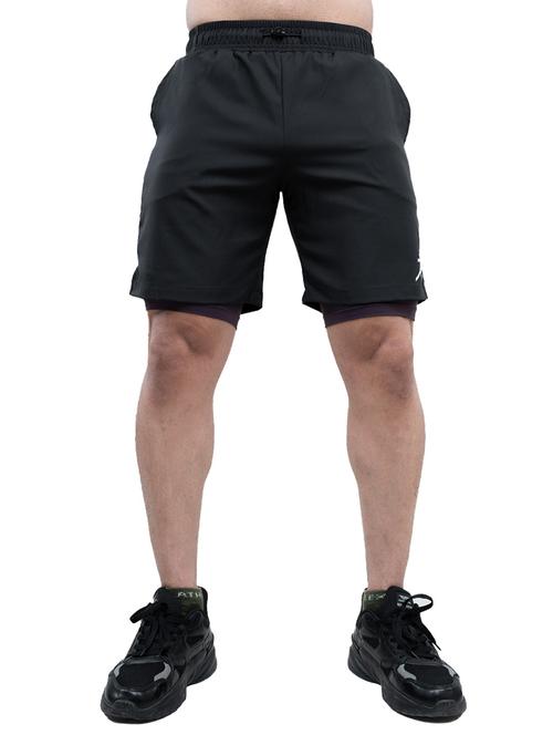 black solid mid rise sports shorts - 21401635 - Very Small Image - 1