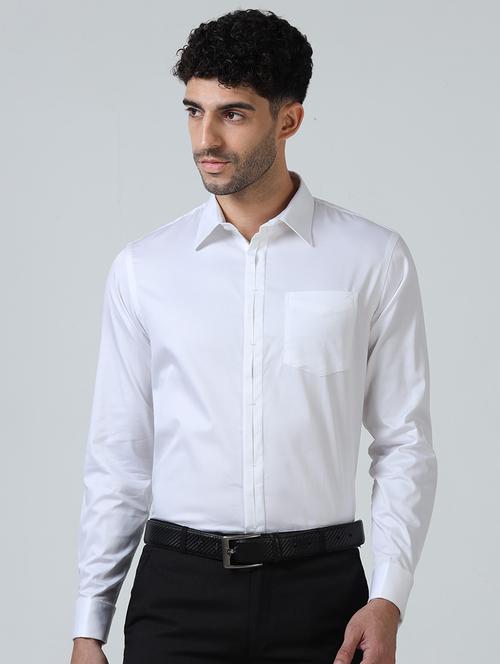 men solid white cotton formal shirt - 21401664 - Very Small Image - 1