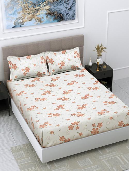 fabinaliv white floral 300 tc cotton blend king size double bedsheet with 2 pillow covers - 21401776 - Very Small Image - 1