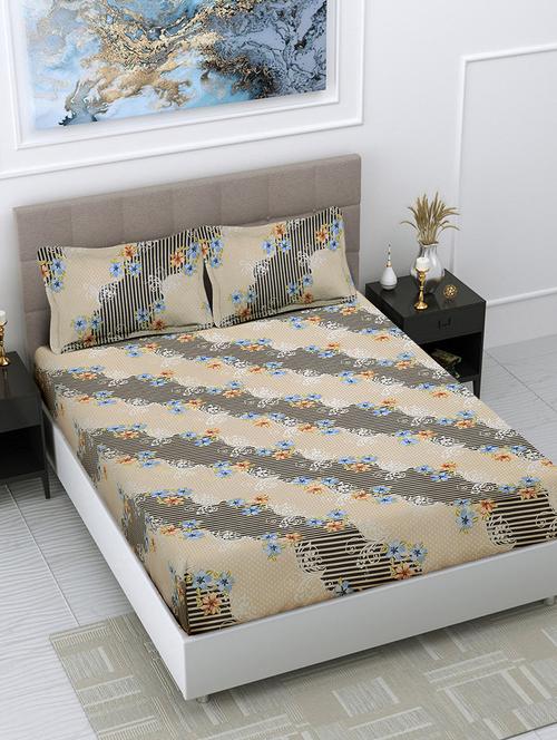 fabinaliv multicolor floral 300 tc cotton blend king size double bedsheet with 2 pillow covers - 21401778 - Very Small Image - 1